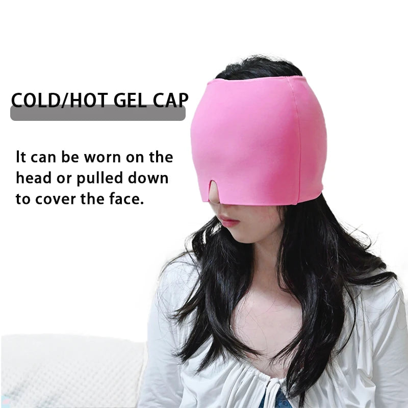  Headache Migraine Relief Hat Cold Compress Therapy Cap Ice Head Wrap Pack Eye Mask for Pressure Relieve Pain Ice Hat
