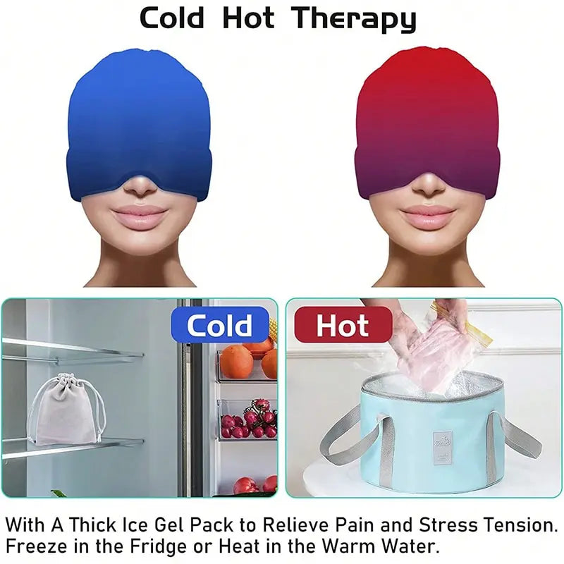  Headache Migraine Relief Hat Cold Compress Therapy Cap Ice Head Wrap Pack Eye Mask for Pressure Relieve Pain Ice Hat
